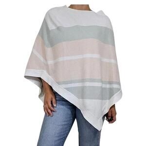 NWT! Barefoot Dreams CozyChic Lite Sea Foam Pink and White Poncho Sweater OS